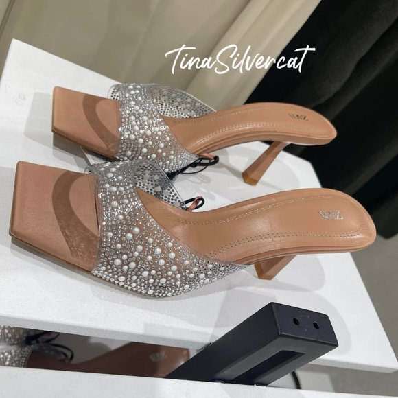 BLOGGER'S FAVE! Zara Rhinestone Heels With Beads NWT - Picture 3 of 12